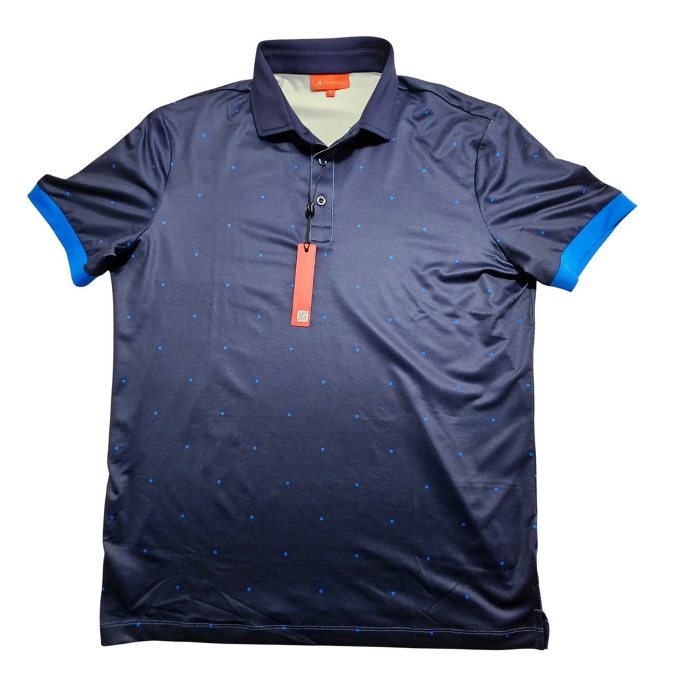 Redvanly Ramey Polo Mens M Midnight Navy Blue‎ Polka Dot Golf Shirt R2516 NEW